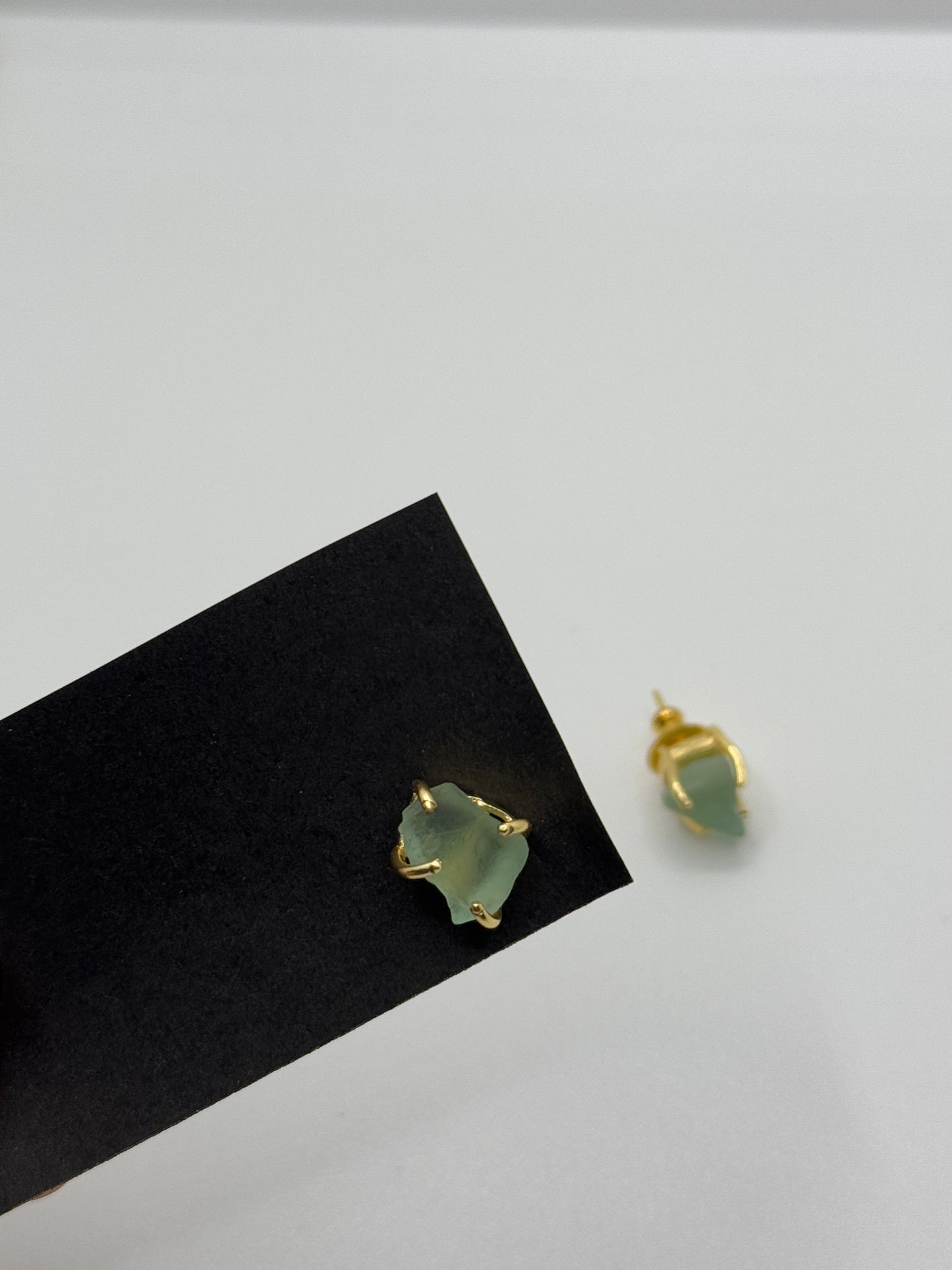 Raw Green Aventurine Gold Stud Earrings