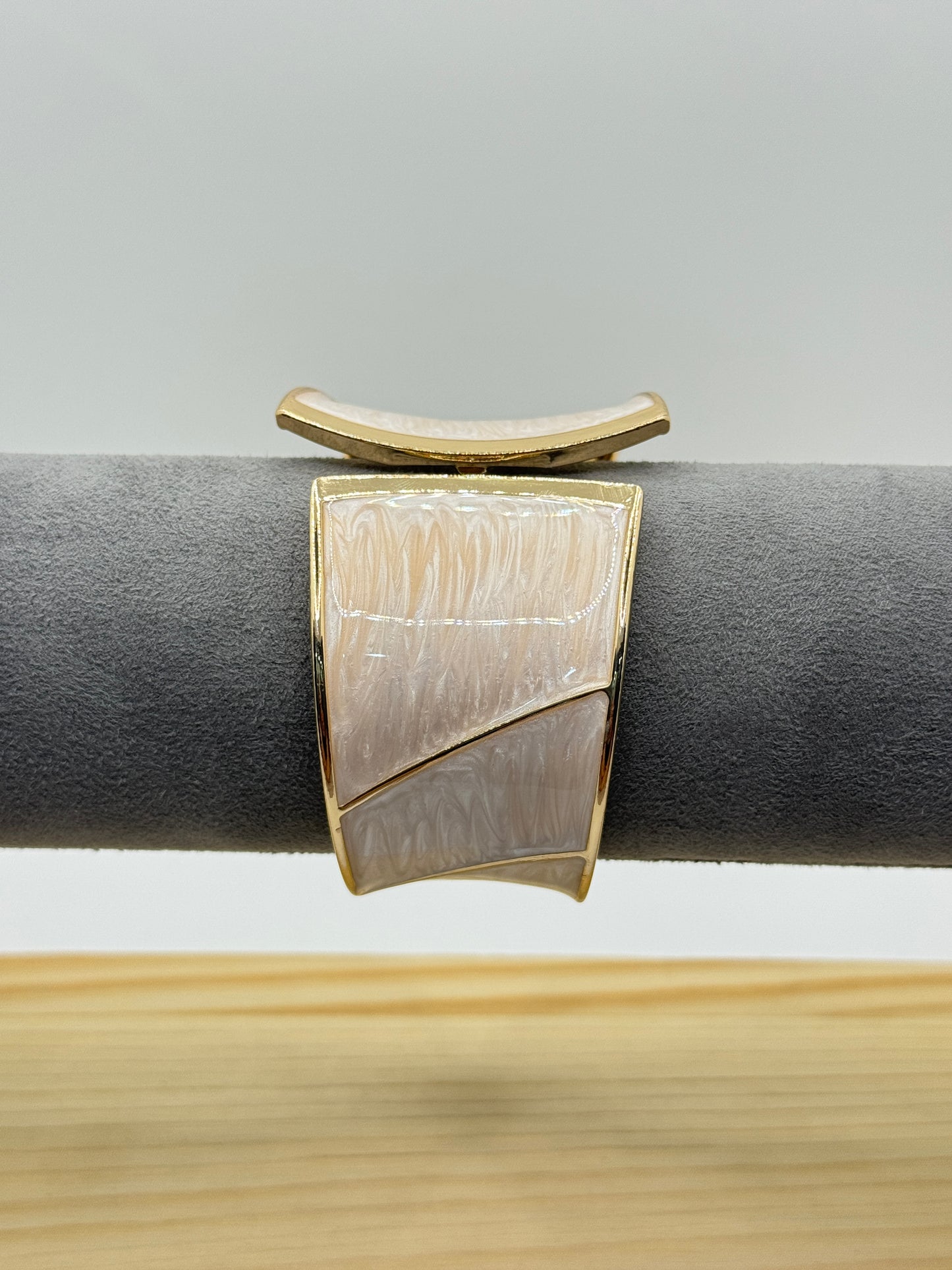 Creamy White and Gold Asymmetrical Cuff Bracelet