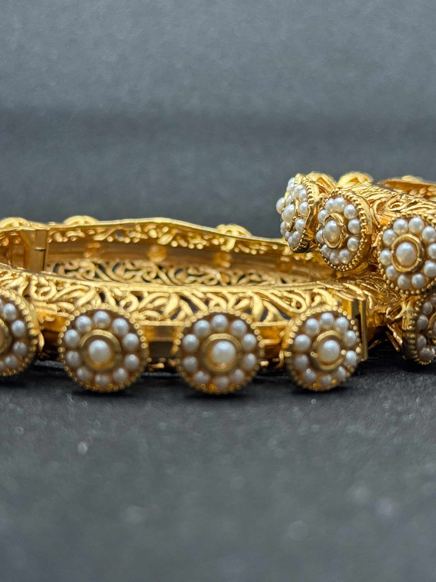 Regal Gold Plated Rajwadi Bangles with Floral and Gemstone Motifs 2*6