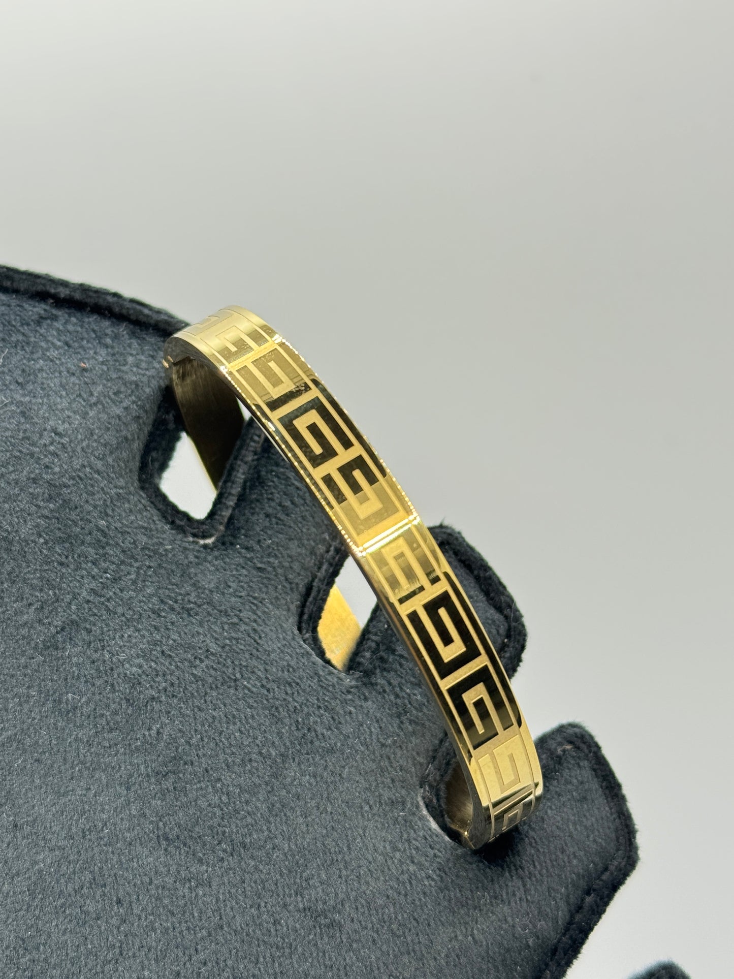 Men's Gold Greek Key Engraved Cuff Bracelet