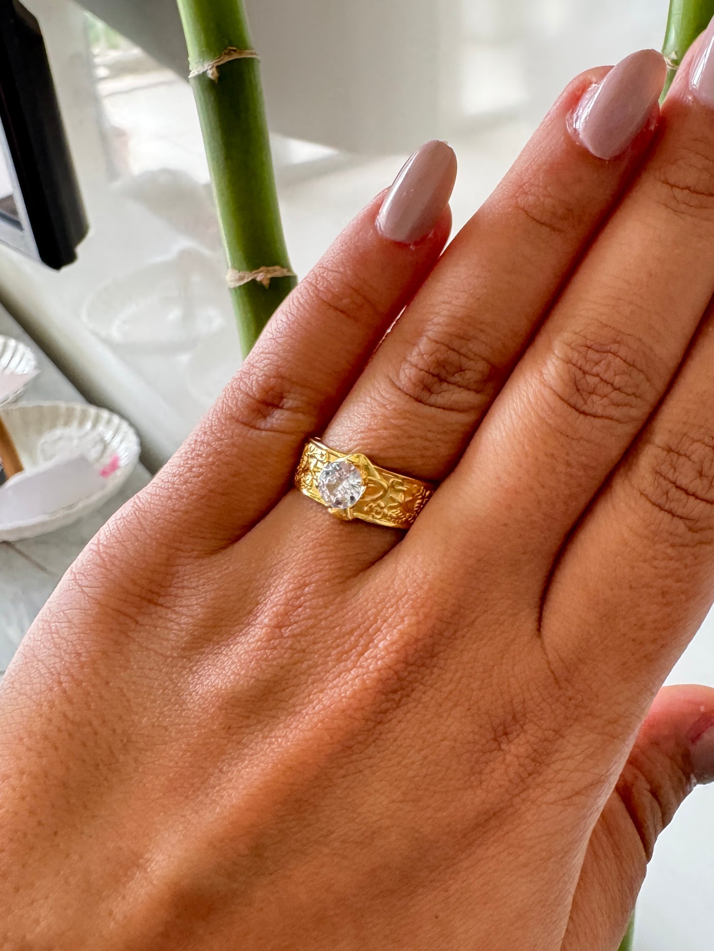 Solitaire Sparkle on Gold Anti Tarnish Ring