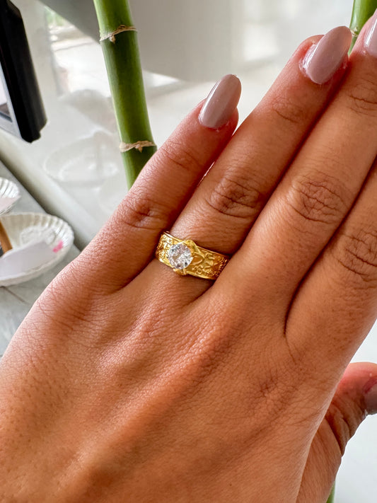 Solitaire Sparkle on Gold Anti Tarnish Ring