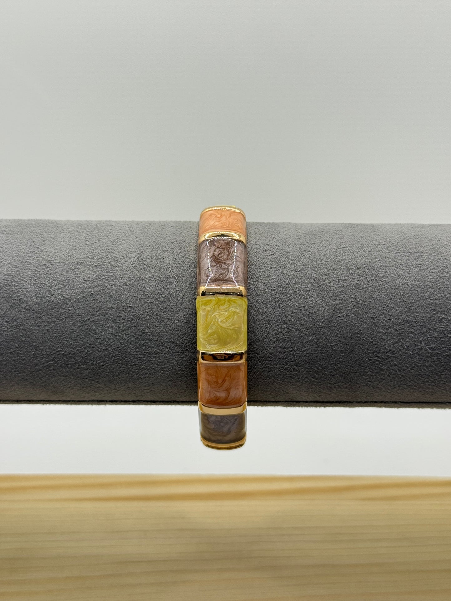 Bangle with Red, Orange, and Brown Rectangular Sections