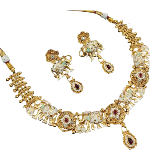 Designer gold polish pota stone and meenakari necklace set