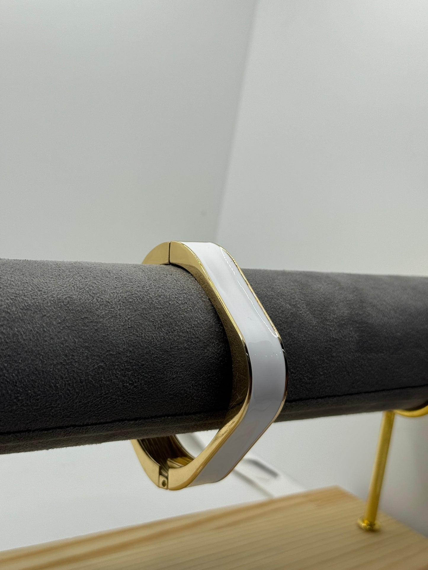 White and Black Half-Split Bangle with Gold Border
