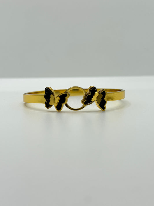 Gold Bangle with Black Butterfly Accents
