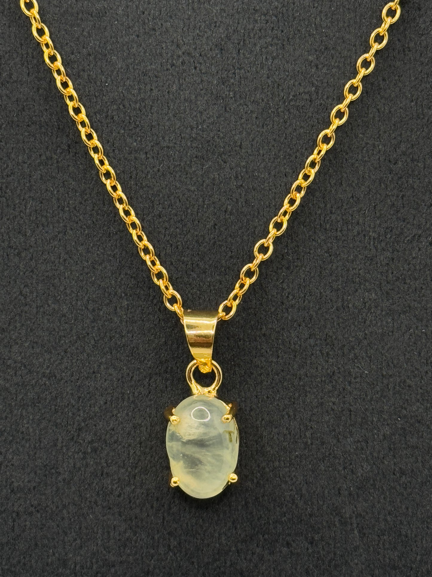 Gold Chain Necklace with Oval Pale Gemstone Pendant