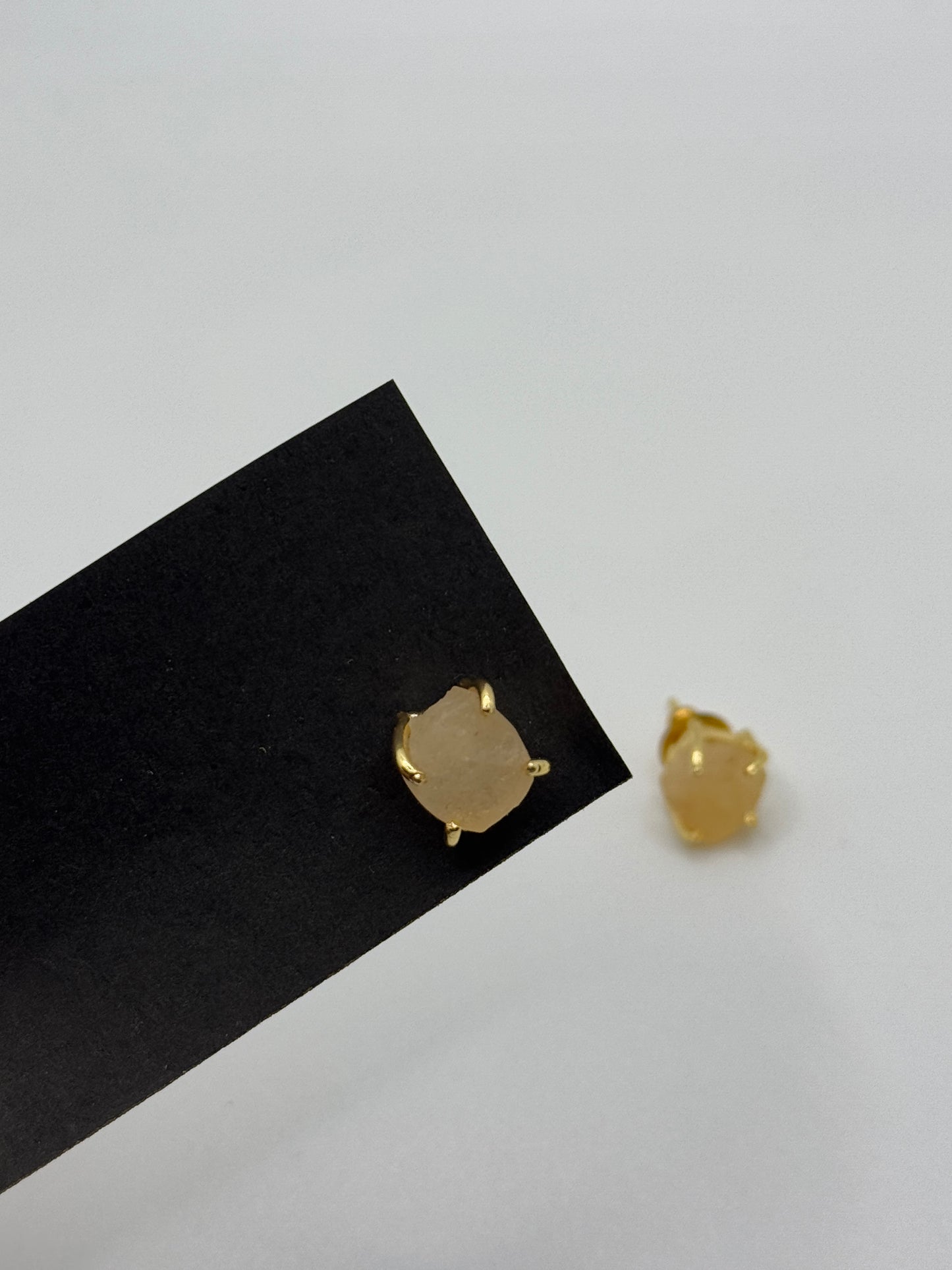 Raw Yellow Citrine Gold Stud Earrings