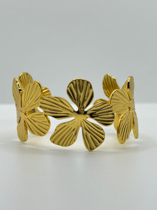 Floral Motif Gold Cuff Bracelet