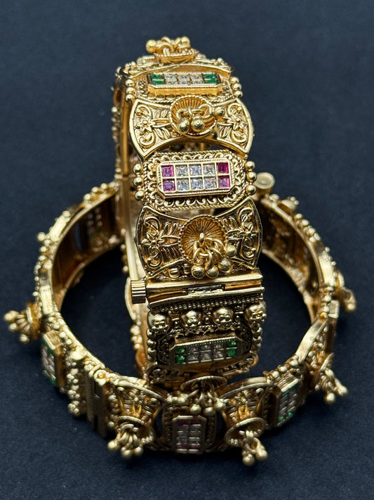 Exquisite Rajwadi Antique Patla Bangles with Kundan and Enamel 2*8