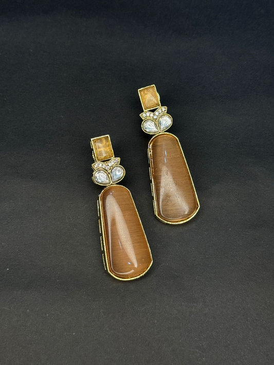 Brown textured moissanite drop earring