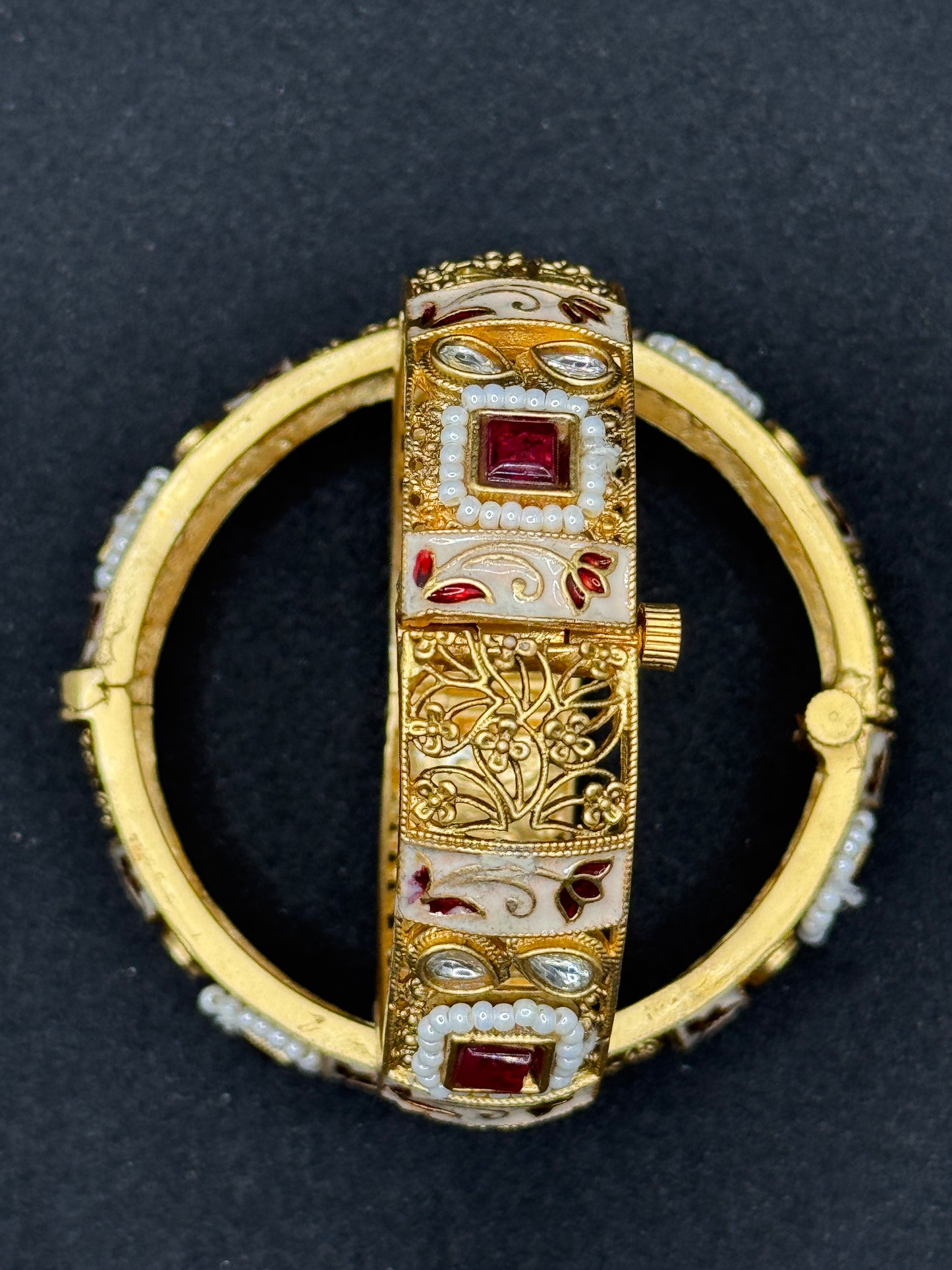 White Meenakari and Polki Gold Plated Bangles 2*6
