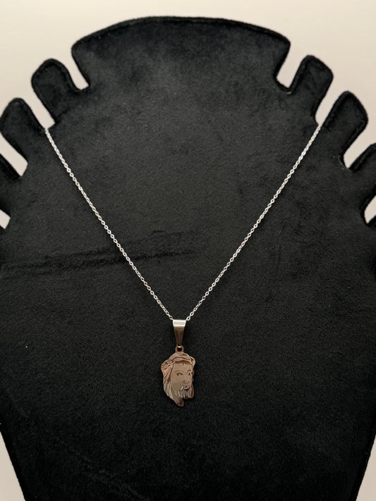 Silver Jesus Christ Face Pendant Necklace for men