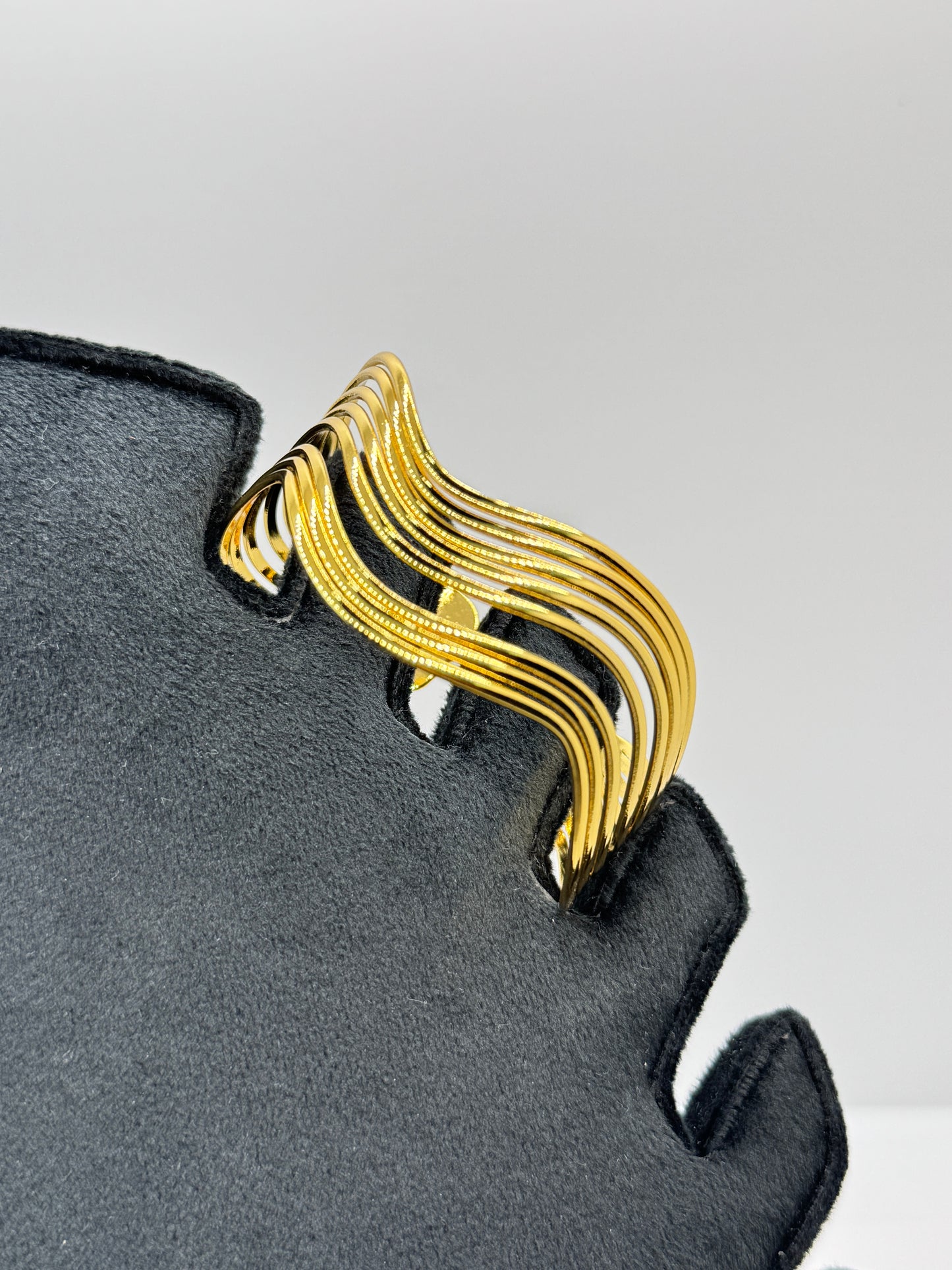 Multi-Strand Gold Wave Cuff Bracelet