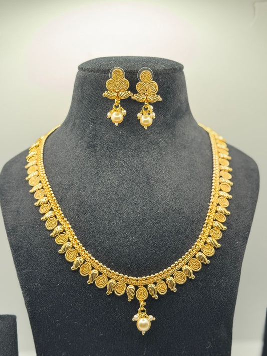 Timeless Elegance: Gold-Plated Traditional Long Necklace Set with mango and paisley inspired motif