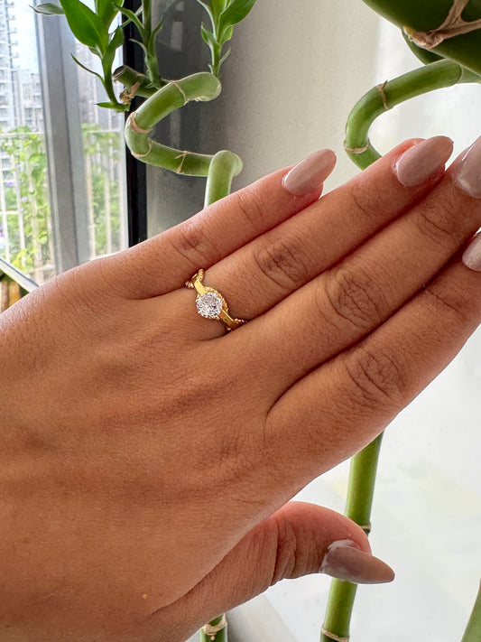 Solitaire Sparkle on Gold Anti Tarnish Ring