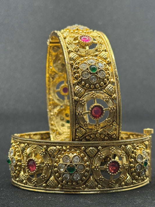 Gold Plated Polki Rajwadi Kada Bangles 2*8