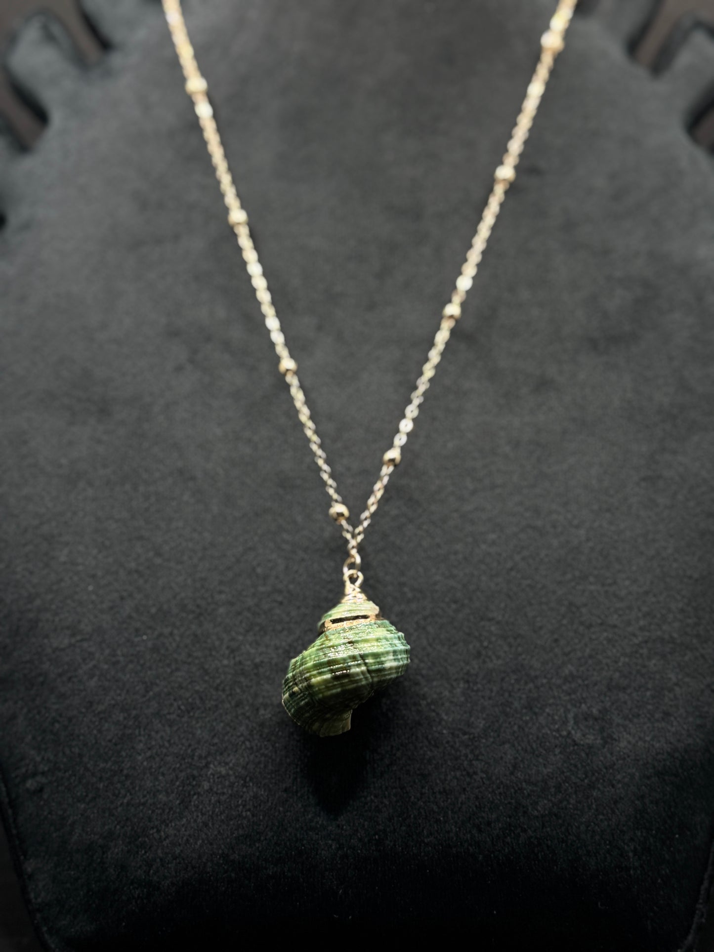 Vibrant Green Seashell Necklace with Gold-Tone Chain