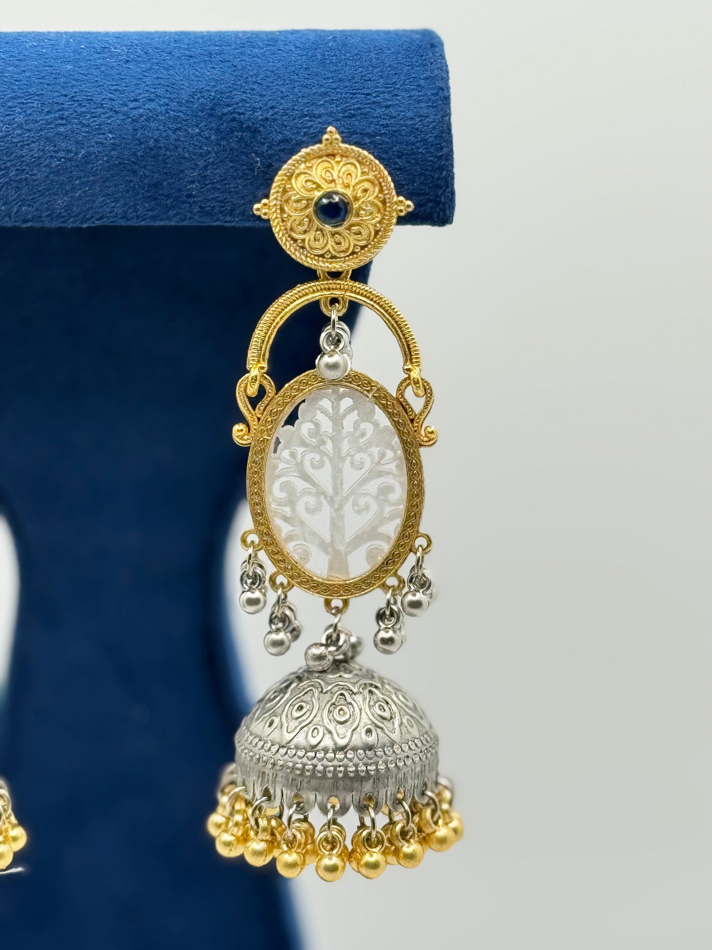 Blue Stone Dual-Tone Tree Jhumkas