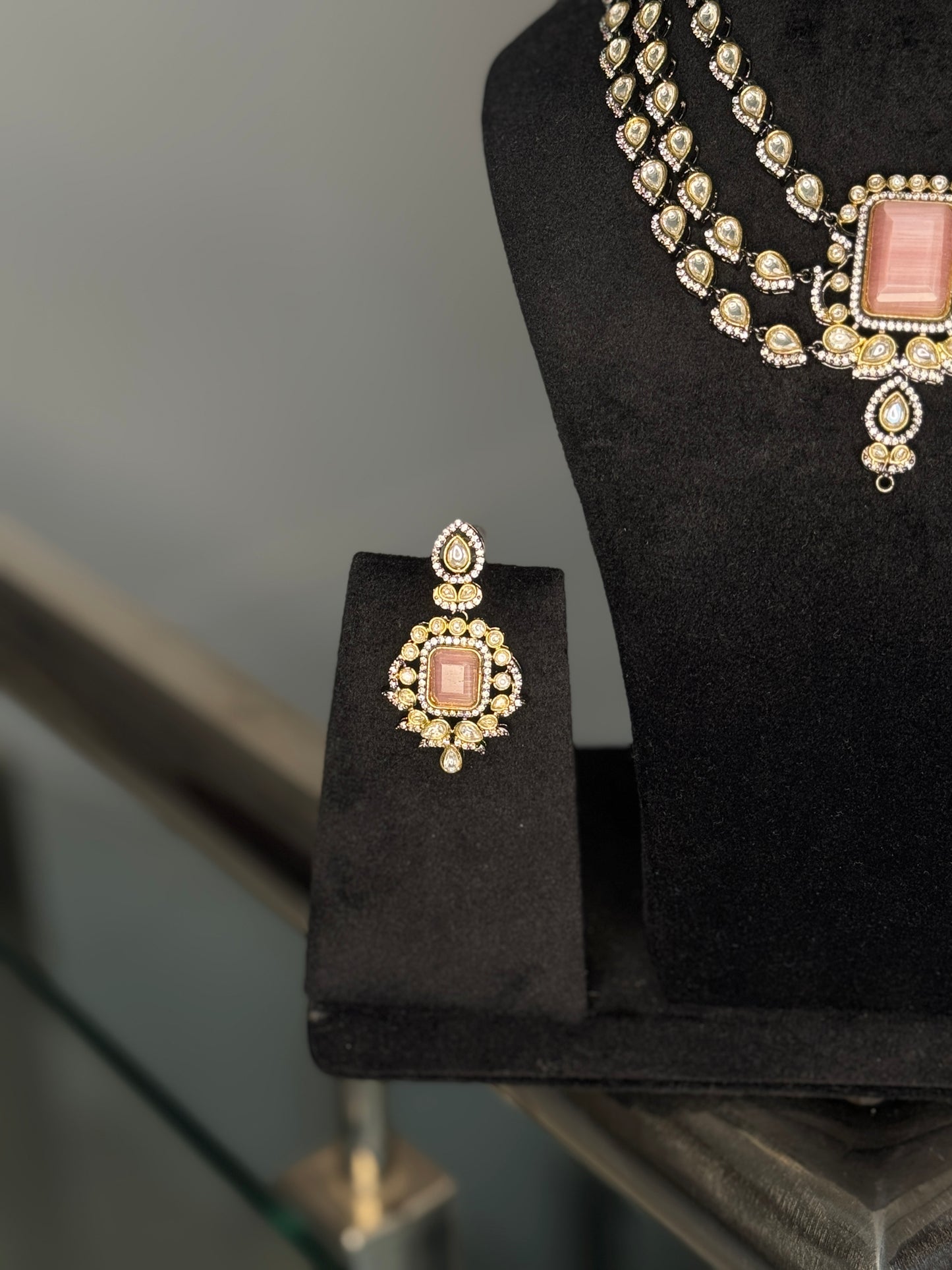 Regal Multi-Layered Polki Kundan Set with Pink Stone