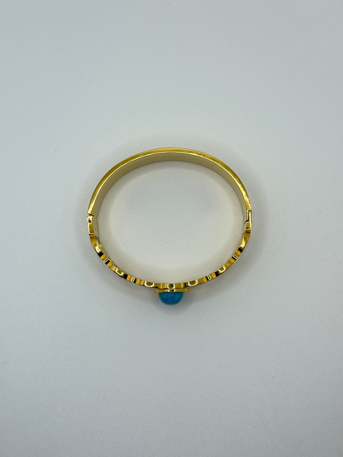Gold Cuff with Turquoise Cabochon and Filigree