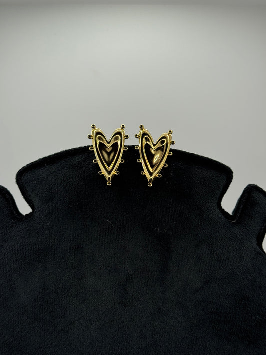 Heart-Shaped Stud Earrings with a Piped Edge and a Smaller Inner Heart