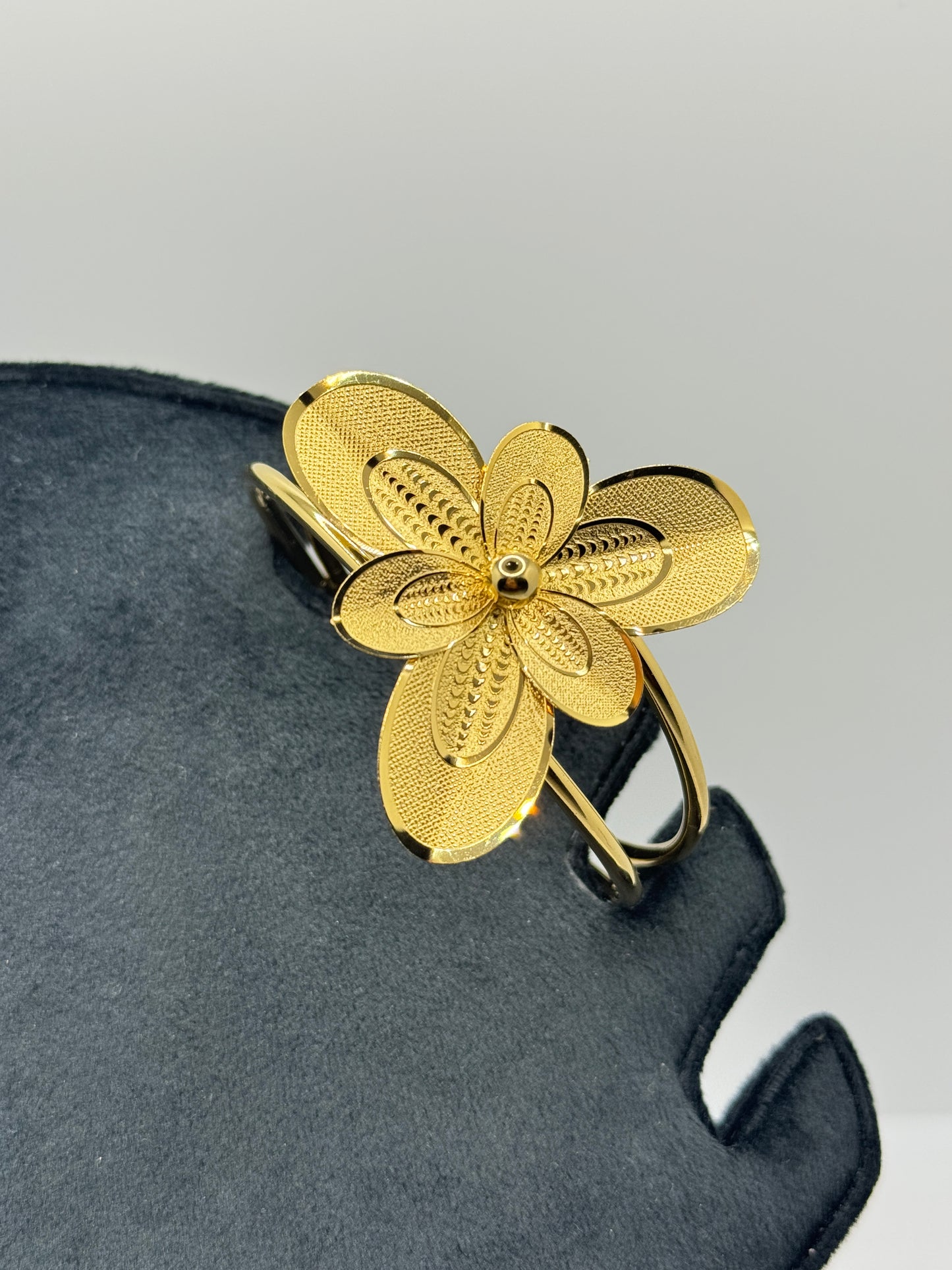 Ornate Gold Flower Open Cuff Bracelet