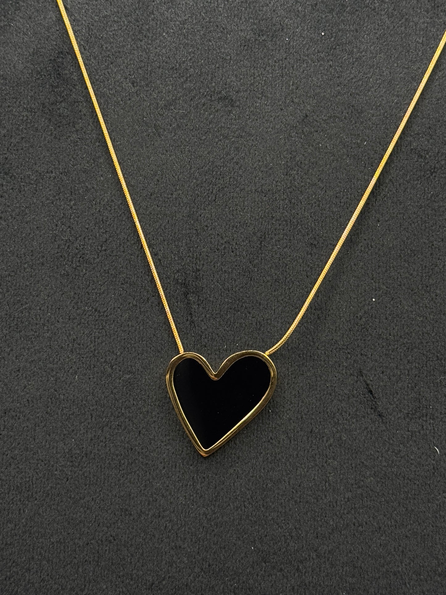 Gold Tone Heart Outline Necklace with Black Inlay