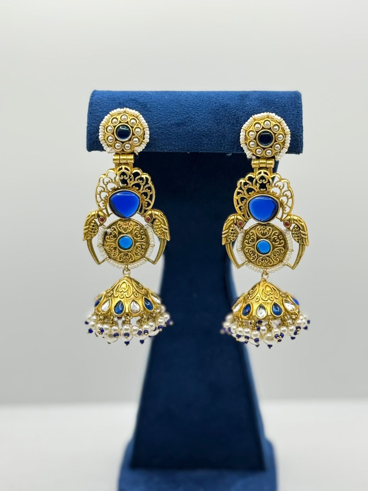 Grand Matte Gold Jhumkas with Pink Beads and Pearl Detailing