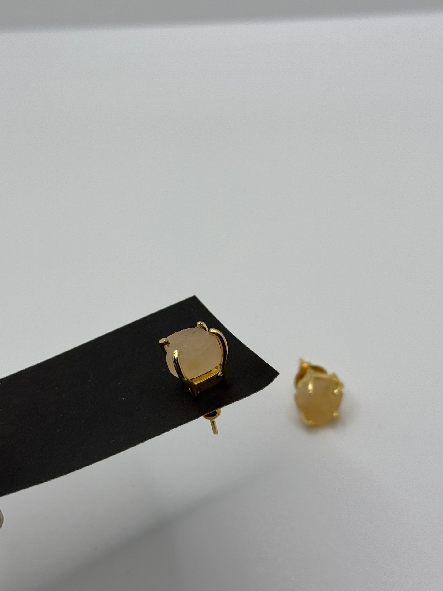 Raw Yellow Citrine Gold Stud Earrings