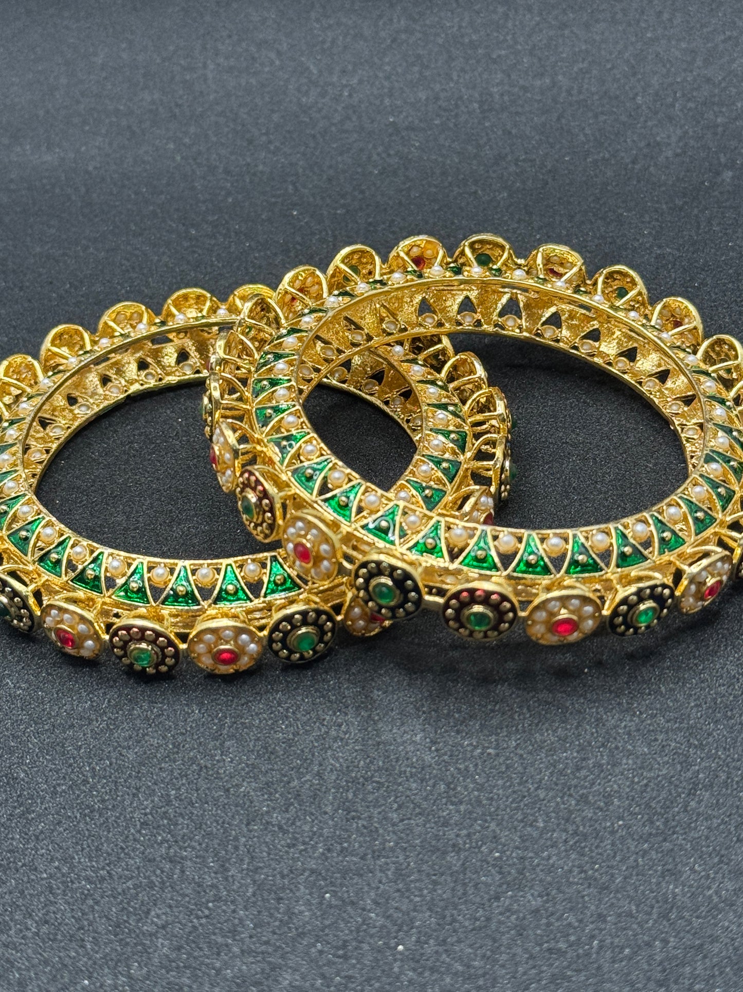 Ornate Gold Plated Pachili Style Bangles with Pearl 2*6