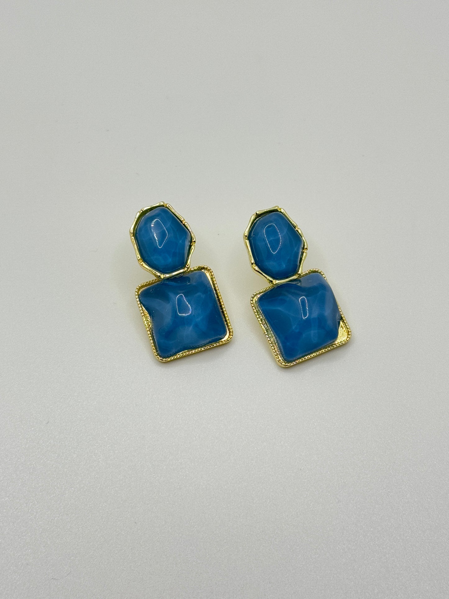 Gold-Toned Dual Stone Drop Earrings - Sky Blue