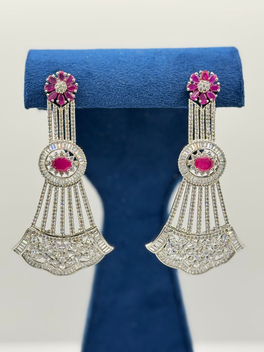 Dazzling Art Deco Inspired Ruby & Diamond Drop Earrings