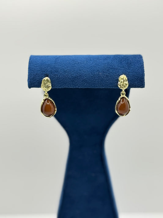 Textured Gold & Teardrop Gemstone Earrings