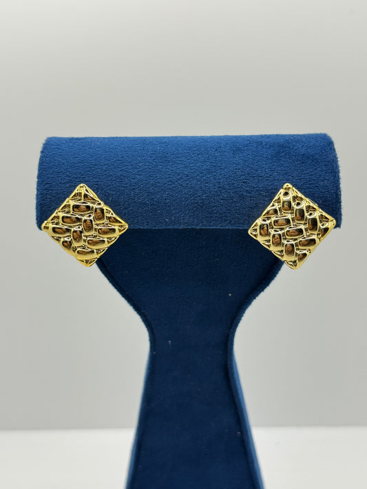 Woven Gold Square Stud Earrings