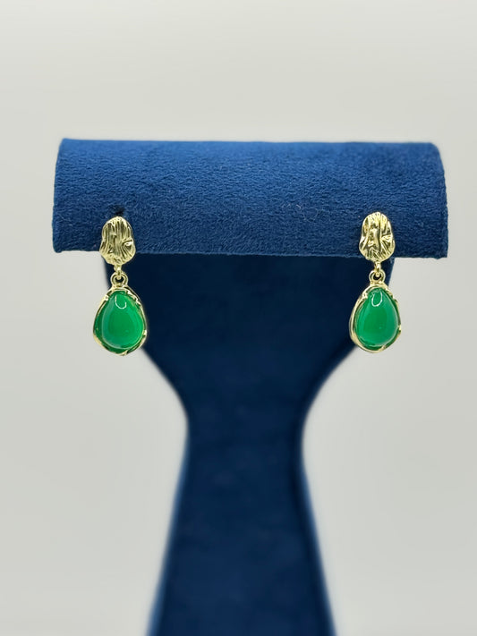 Textured Gold & Teardrop Gemstone Earrings