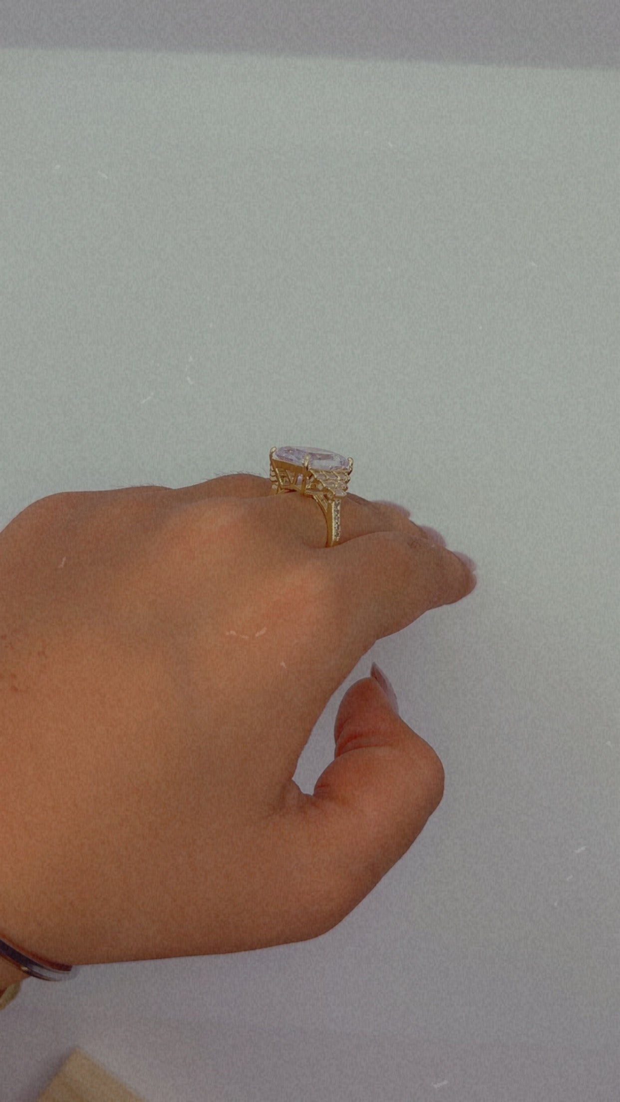 Large Radiant Cut Crystal Ring with Art Deco Band