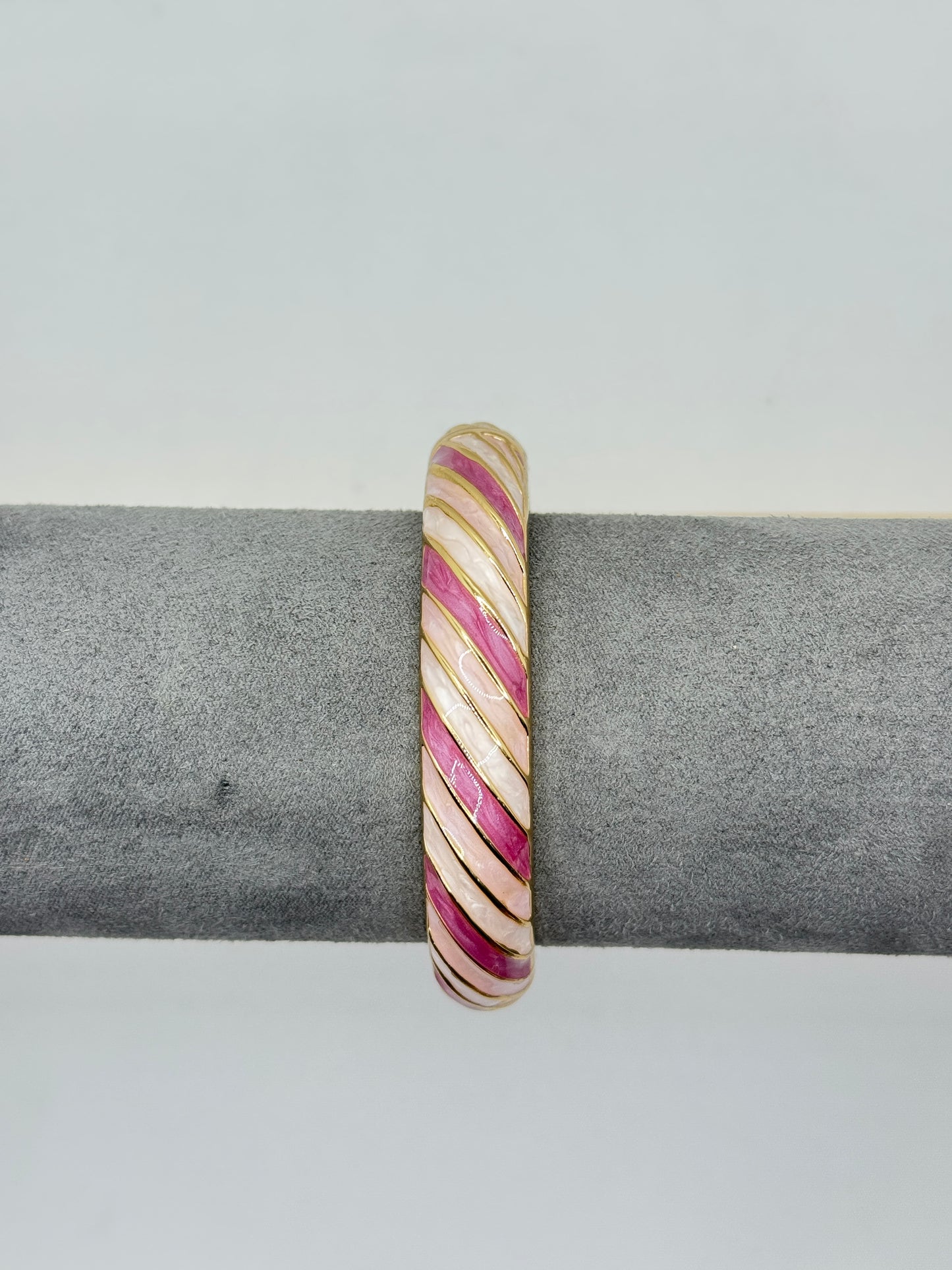 Pink and White Swirl Bangle with Gold Accents