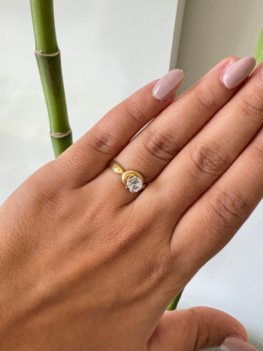 Solitaire Sparkle on Gold Anti Tarnish Ring