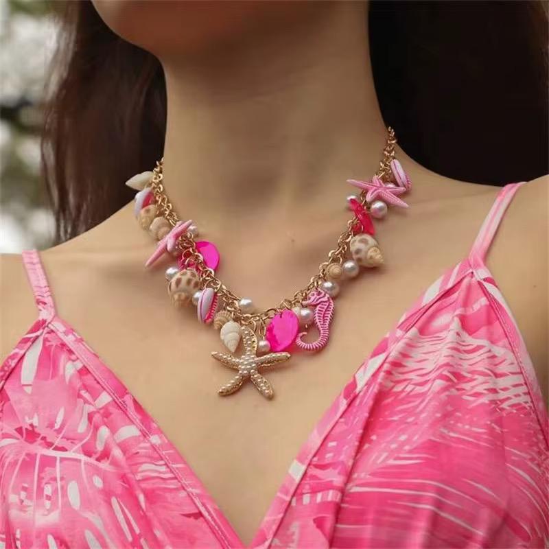 Pear starfish conch necklace