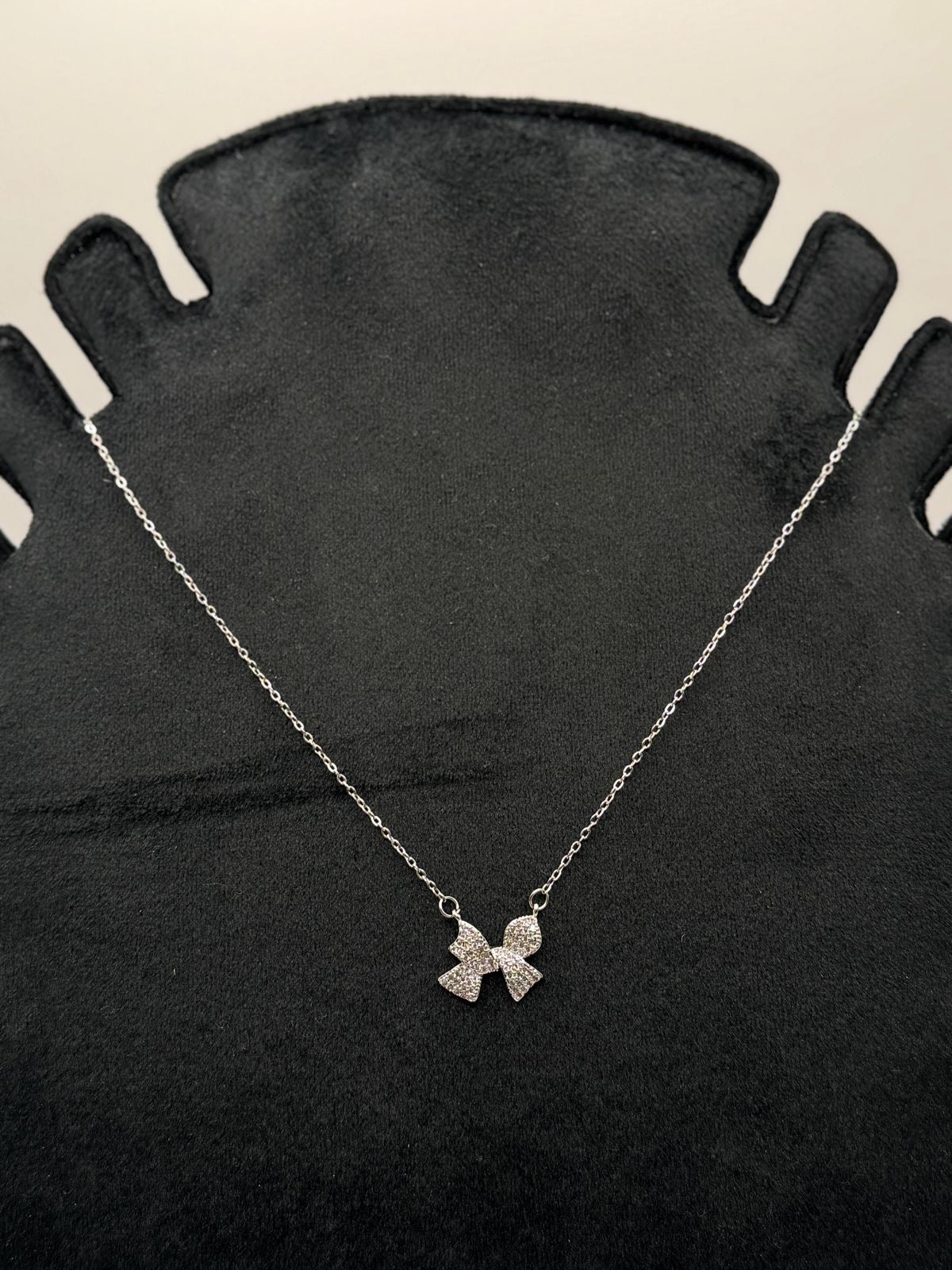 Silver Zirconia Bowknot Necklace