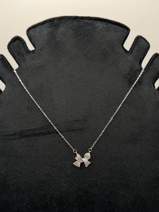 Silver Zirconia Bowknot Necklace