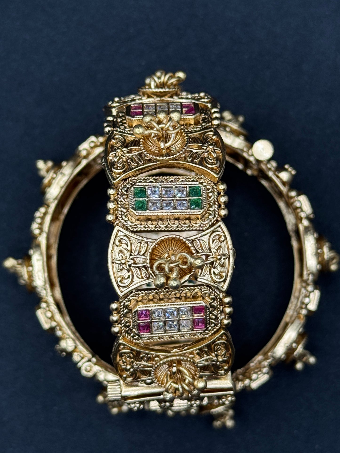 Exquisite Rajwadi Antique Patla Bangles with Kundan and Enamel 2*8