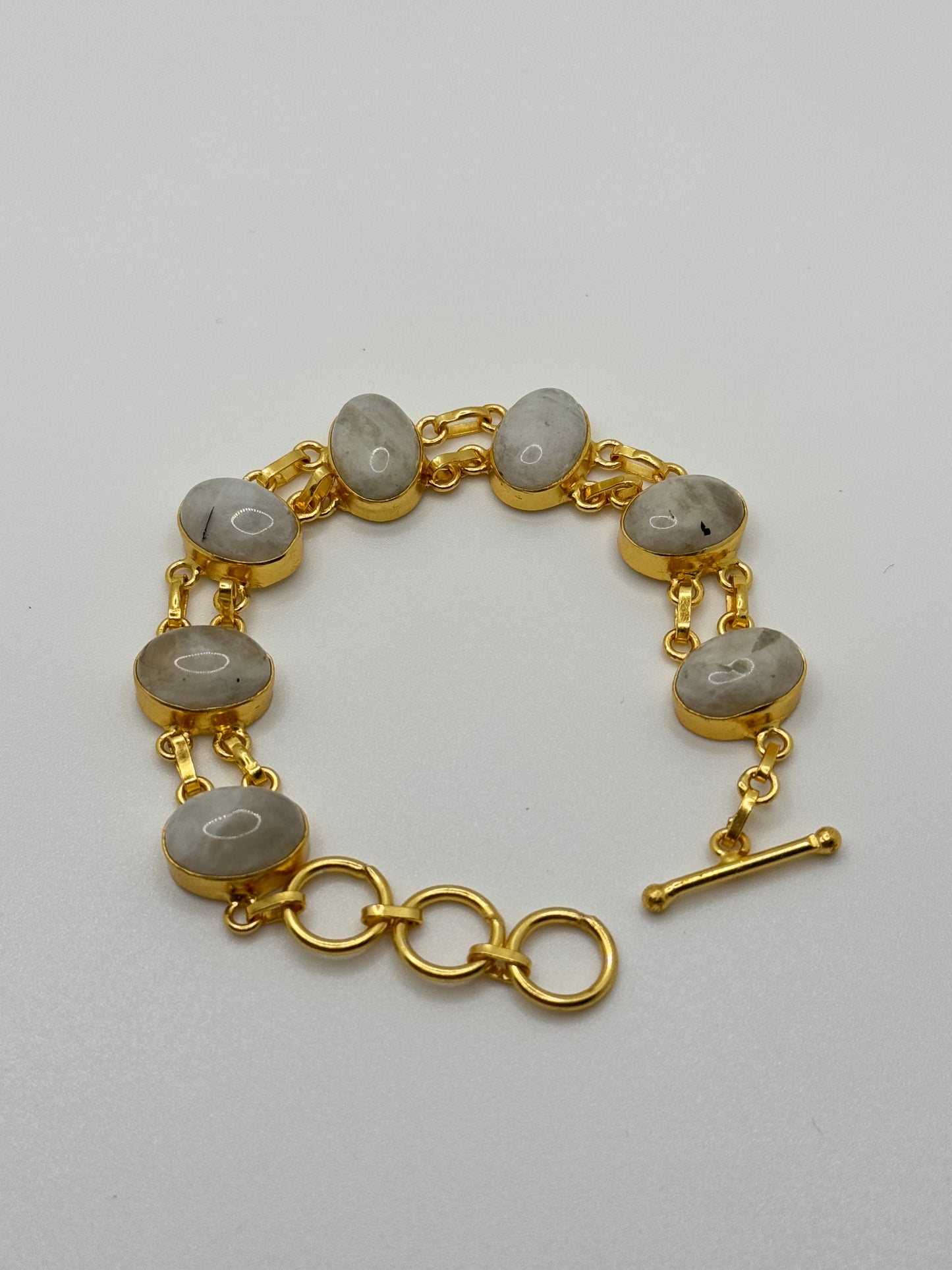 Gold Link Bracelet with Oval Moonstone Cabochons