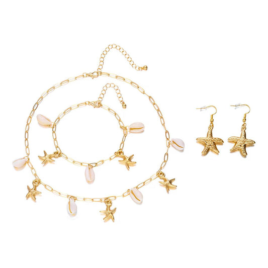 Starfish sheel necklace earring bracelet set