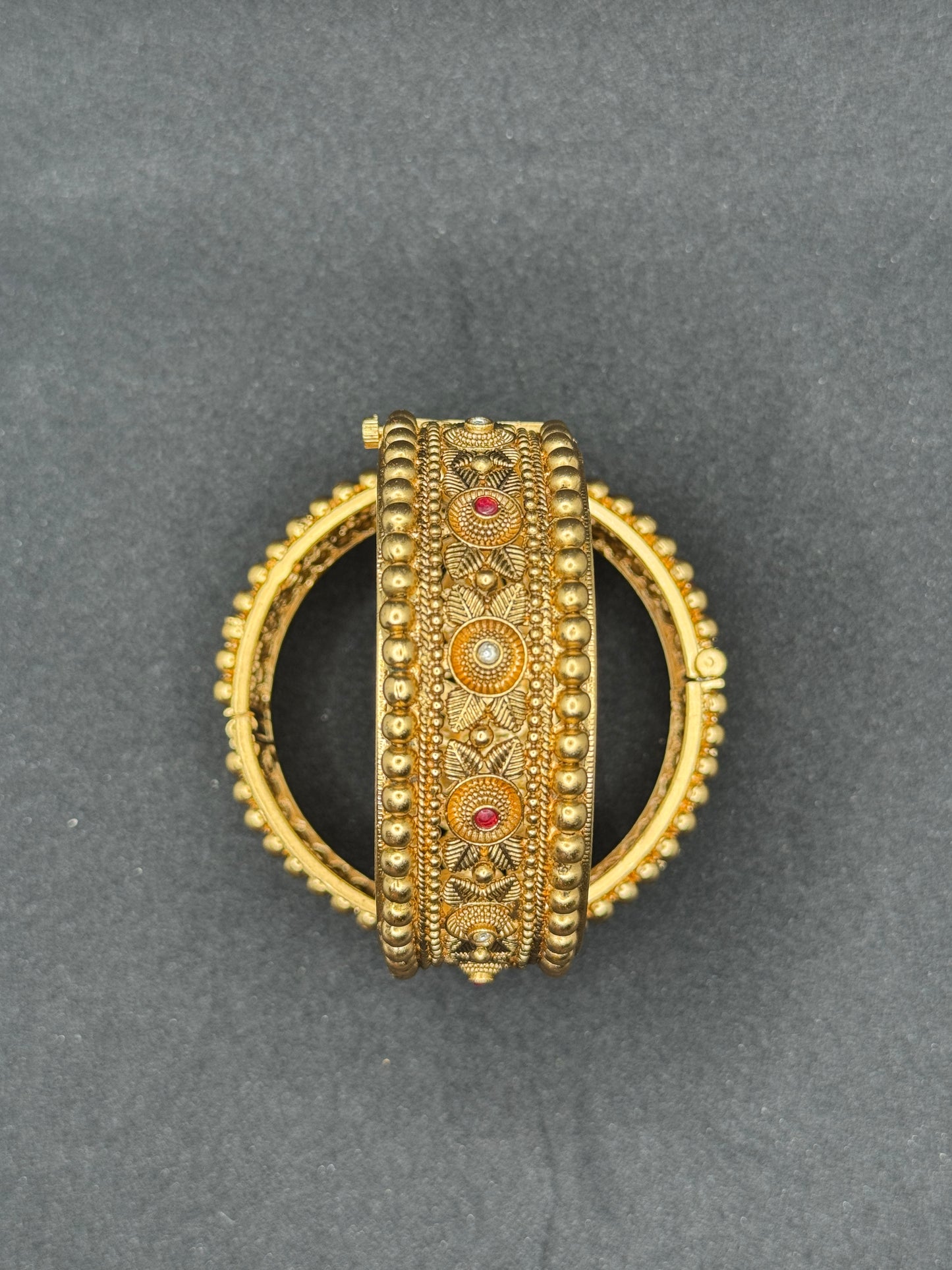 Antique Indian Gold-Toned Bangles with Intricate Filigree 2*6