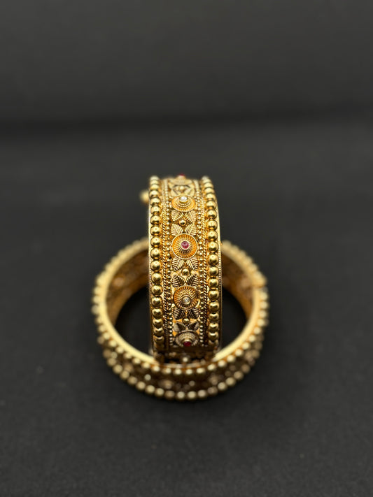 Antique Indian Gold-Toned Bangles with Intricate Filigree 2*6
