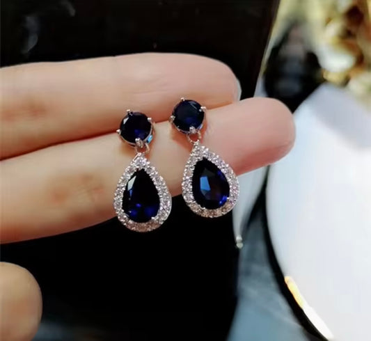 Clear and Sapphire Teardrop Earrings