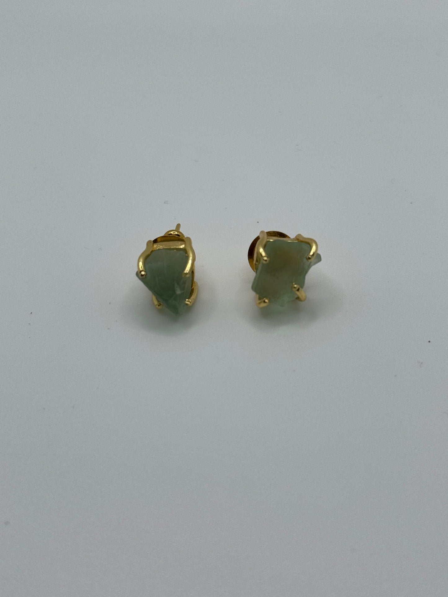 Raw Green Aventurine Gold Stud Earrings
