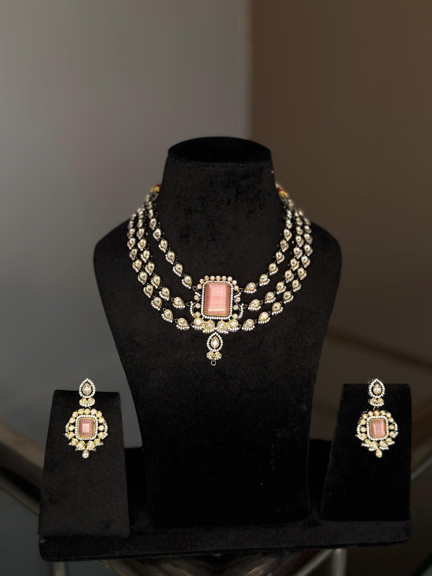Regal Multi-Layered Polki Kundan Set with Pink Stone